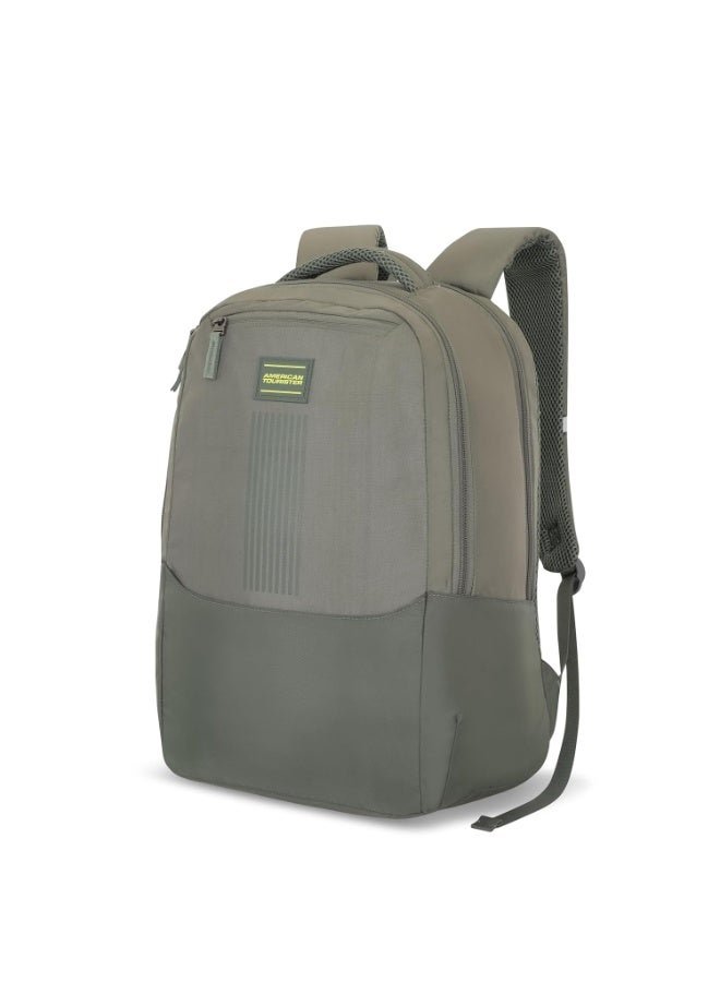 American Tourister New Bounce Style 01, 27L Volume College 4 Compartment Backpack with Front Organizer and Spacious Interiors for Unisex - Olive - Image 1