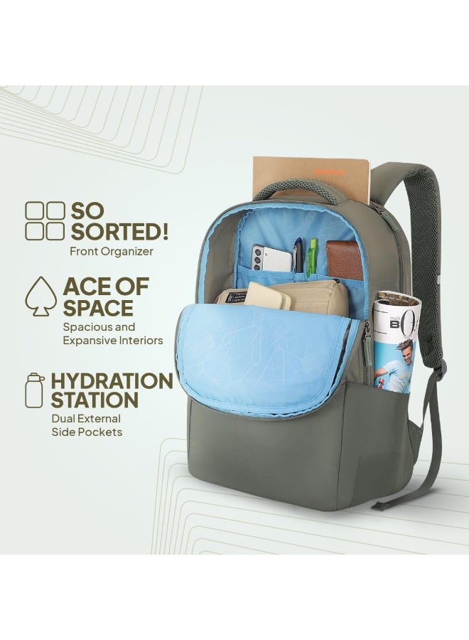 American Tourister New Bounce Style 01, 27L Volume College 4 Compartment Backpack with Front Organizer and Spacious Interiors for Unisex - Olive - Image 3