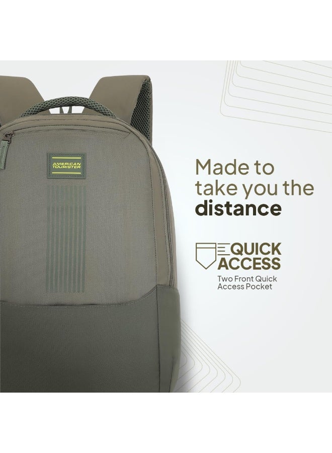 American Tourister New Bounce Style 01, 27L Volume College 4 Compartment Backpack with Front Organizer and Spacious Interiors for Unisex - Olive - Image 2