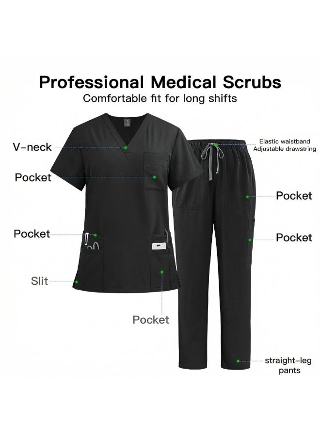 NIBEMINENT Women's Medical Scrubs Uniform Set 2-Piece, Unisex Fit Soft Scrubs Top & Pants - Image 3