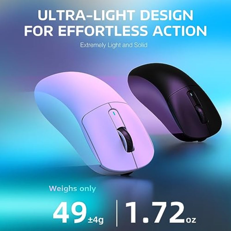 ماوس ألعاب للكمبيوتر الشخصي/Win/Mac: لاسلكي خفيف الوزن مع وضع ثلاثي 2.4G/USB-C سلكي/بلوتوث، 26K DPI، مستشعر PAW3395، مفاتيح GM8.0 Kailh، 5 أزرار قابلة للبرمجة - Image 3
