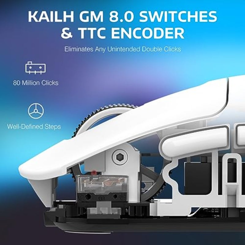 ماوس ألعاب للكمبيوتر الشخصي/Win/Mac: لاسلكي خفيف الوزن مع وضع ثلاثي 2.4G/USB-C سلكي/بلوتوث، 26K DPI، مستشعر PAW3395، مفاتيح GM8.0 Kailh، 5 أزرار قابلة للبرمجة - Image 5