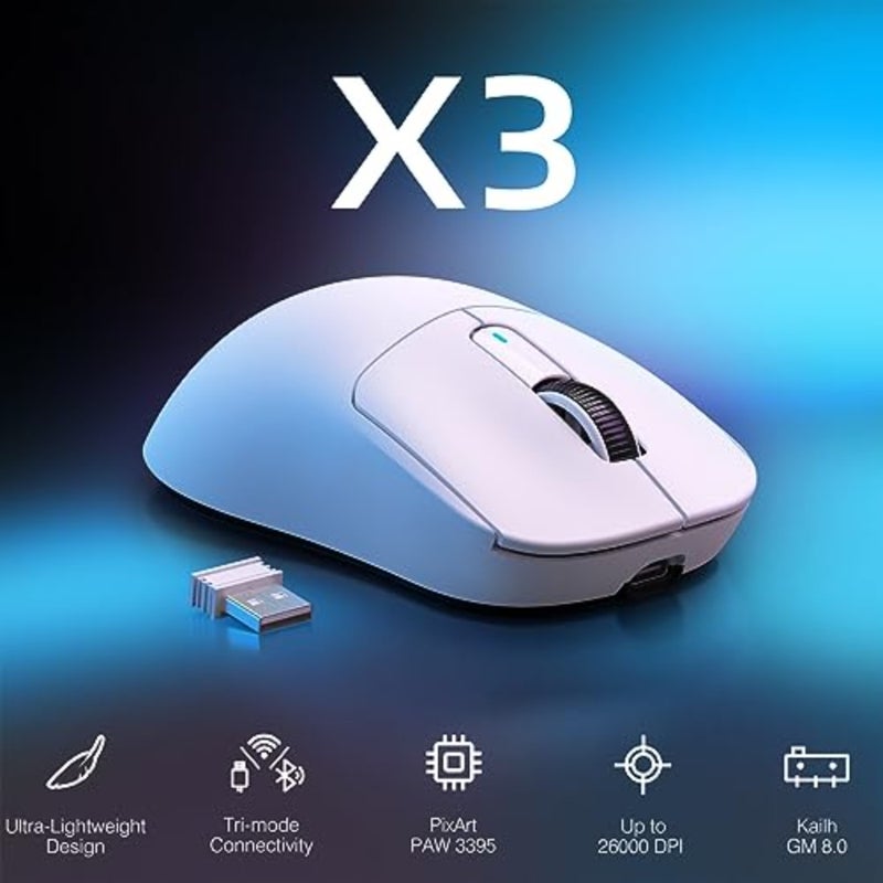 ماوس ألعاب للكمبيوتر الشخصي/Win/Mac: لاسلكي خفيف الوزن مع وضع ثلاثي 2.4G/USB-C سلكي/بلوتوث، 26K DPI، مستشعر PAW3395، مفاتيح GM8.0 Kailh، 5 أزرار قابلة للبرمجة - Image 2