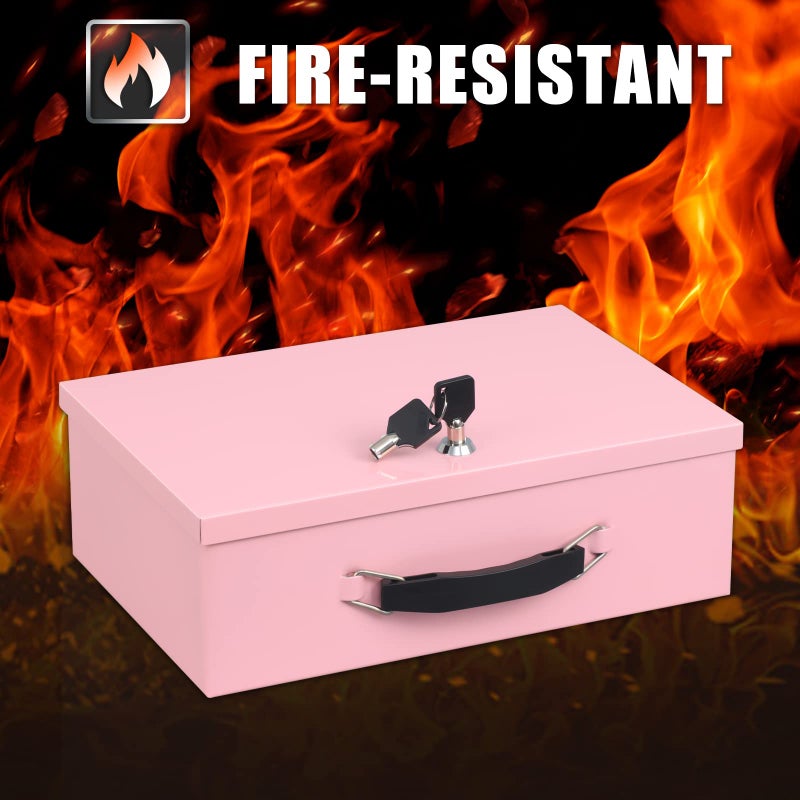 Xydled Fire Resistant Safe Fire Safe Box With Key Lock For Home Office Security Storage For Valuables Documents 12.8 X 8.5 X 4.5 Inch Pink - Image 3