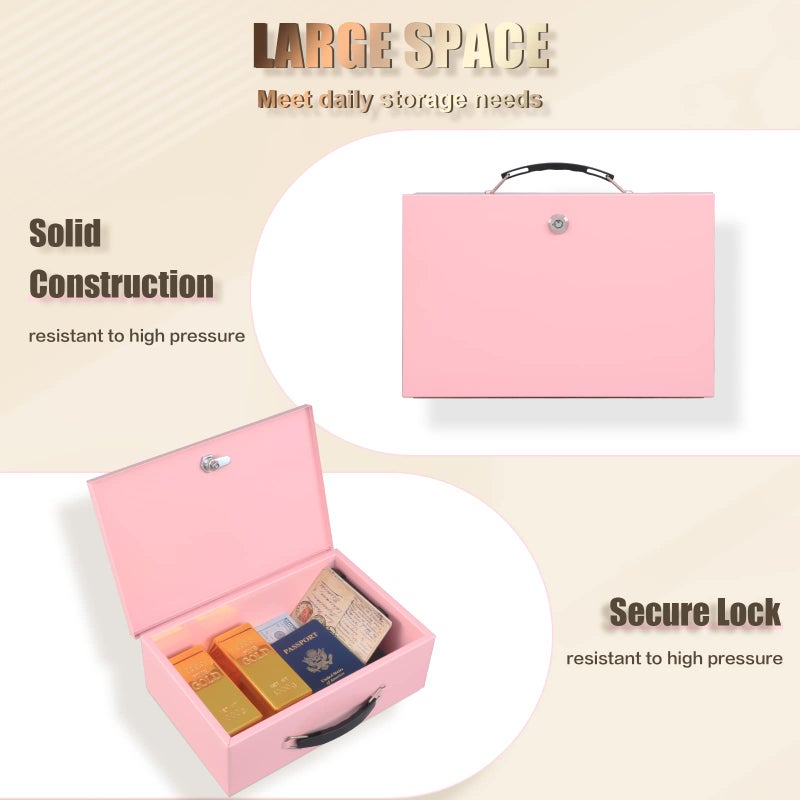 Xydled Fire Resistant Safe Fire Safe Box With Key Lock For Home Office Security Storage For Valuables Documents 12.8 X 8.5 X 4.5 Inch Pink - Image 2