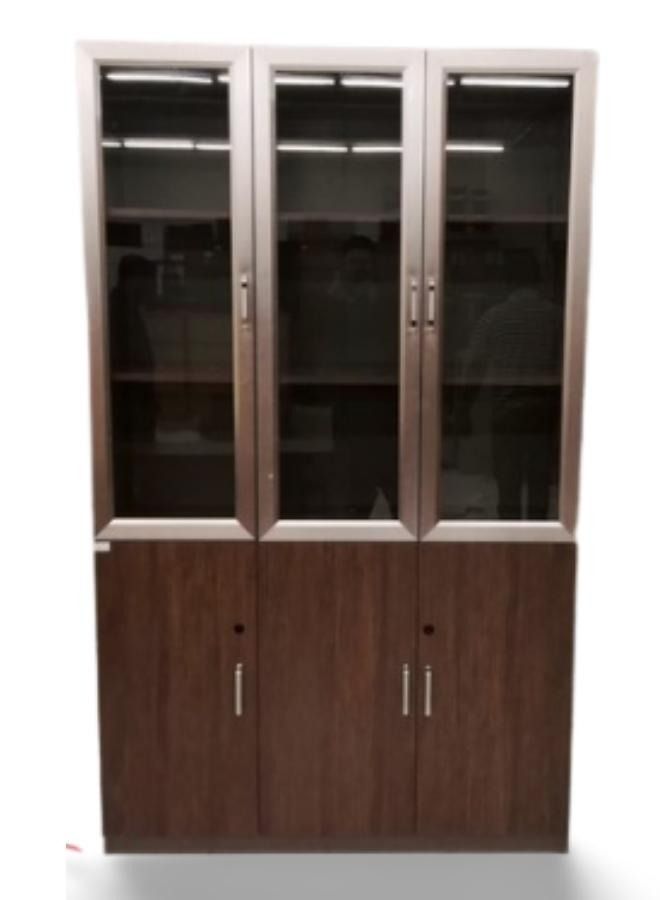 SULSHA Modern 3 Door Wooden File CABINET & Book Shelf Glass Door With Aluminium - Image 1