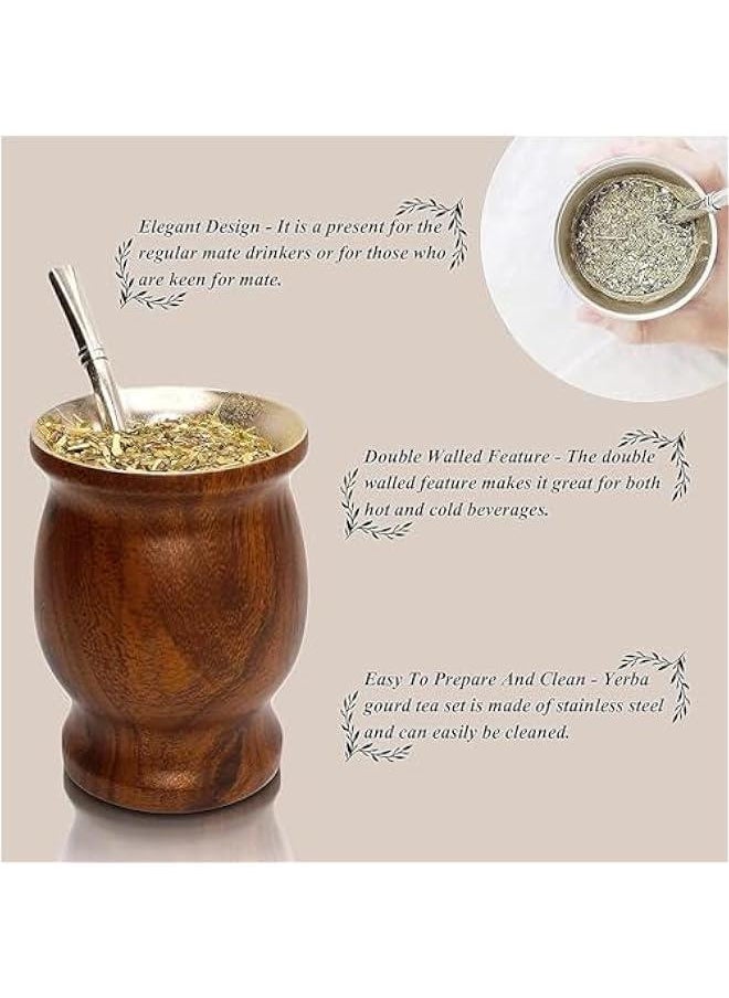 HOOKOR Yerba Mate Tea Cup, 230ml Stainless Steel Yerba Mate Cup Set, Yerba Mate Cup with Spoon Straw and Cleaning Brush, Easy to Clean Mate Cup Set for Drink Tea (Wood Grain)  - Image 4