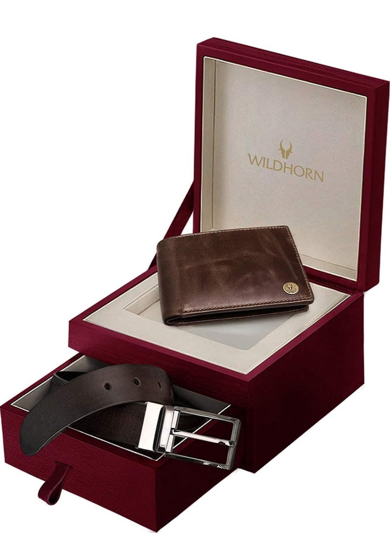 Wildhorn Mens Classic Leather Wallet And Belt Combo Brown - Image 1