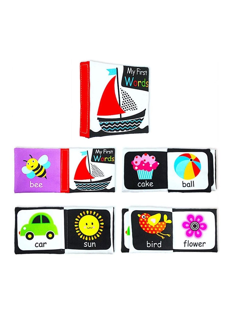 كتاب من القماش الإنجليزي للأطفال (أسود / أبيض مجموعة من 4 قطع) - Image 2