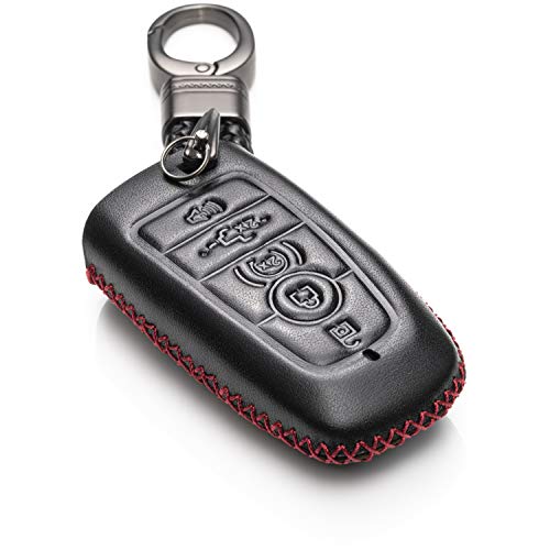 Vitodeco Leather Smart Key Fob Case Compatible with Ford Escape 2025, Bronco 2025, Explorer 2025, Edge 2025, Expedition 2025, F-150, Mustang 2025, F150 2025 and More Models (5-Button, Black/Red) - Image 1