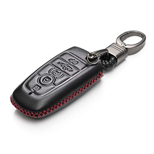 Vitodeco Leather Smart Key Fob Case Compatible with Ford Escape 2025, Bronco 2025, Explorer 2025, Edge 2025, Expedition 2025, F-150, Mustang 2025, F150 2025 and More Models (5-Button, Black/Red) - Image 2