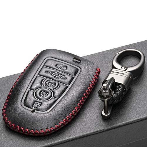 Vitodeco Leather Smart Key Fob Case Compatible with Ford Escape 2025, Bronco 2025, Explorer 2025, Edge 2025, Expedition 2025, F-150, Mustang 2025, F150 2025 and More Models (5-Button, Black/Red) - Image 4