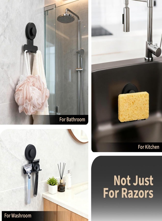 Fenas Suction Cup Razor and Shaver Holder for Shower Wall, Stainless Steel Reusable Suction Hook for Towel and Loofah, Damage-Free Installation (2, Matte Black) - Image 4