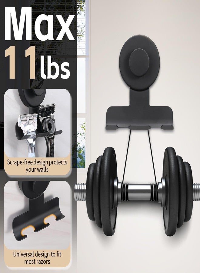 Fenas Suction Cup Razor and Shaver Holder for Shower Wall, Stainless Steel Reusable Suction Hook for Towel and Loofah, Damage-Free Installation (2, Matte Black) - Image 2