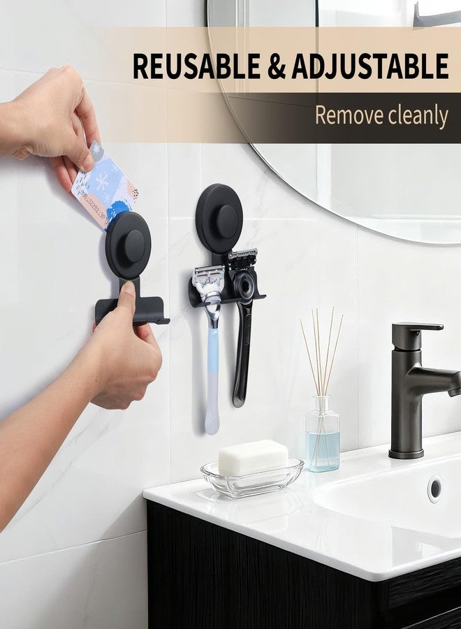 Fenas Suction Cup Razor and Shaver Holder for Shower Wall, Stainless Steel Reusable Suction Hook for Towel and Loofah, Damage-Free Installation (2, Matte Black) - Image 3
