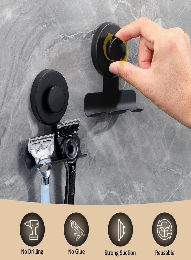 Fenas Suction Cup Razor and Shaver Holder for Shower Wall, Stainless Steel Reusable Suction Hook for Towel and Loofah, Damage-Free Installation (2, Matte Black) - Image 5