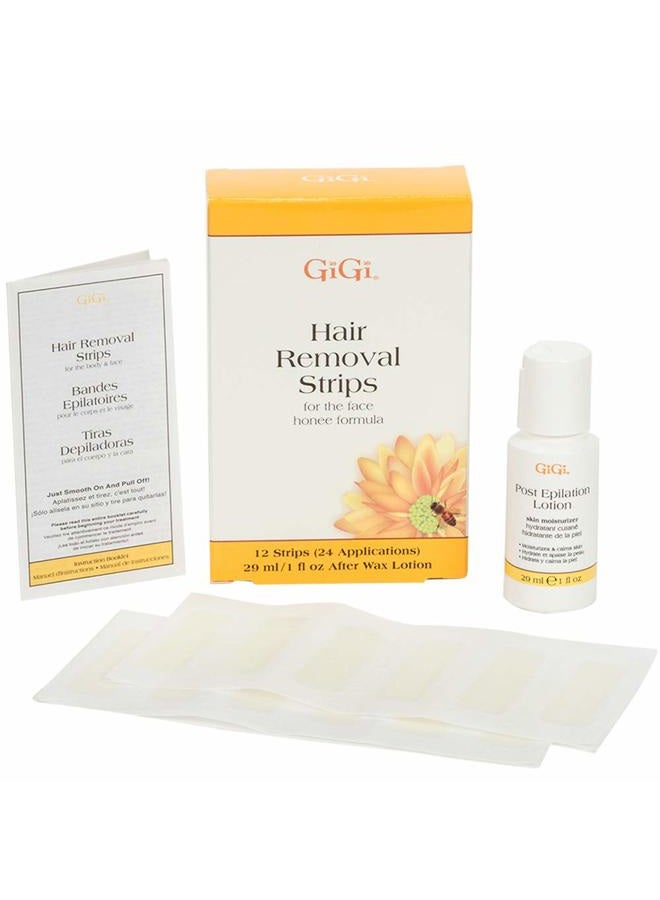 GiGi Hair Removal Wax Strips for Face, Pre-Waxed with GiGi All-Purpose Honee Formula, Facial Waxing Kit For Women, 12 Strips + Post Epilation Lotion - Image 1