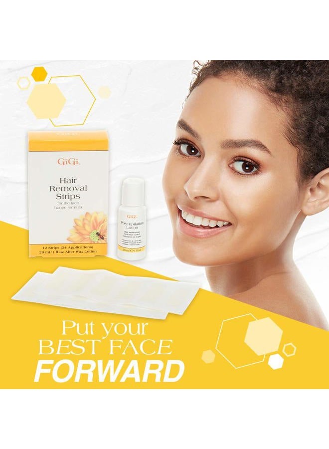 GiGi Hair Removal Wax Strips for Face, Pre-Waxed with GiGi All-Purpose Honee Formula, Facial Waxing Kit For Women, 12 Strips + Post Epilation Lotion - Image 2