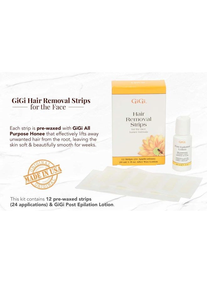 GiGi Hair Removal Wax Strips for Face, Pre-Waxed with GiGi All-Purpose Honee Formula, Facial Waxing Kit For Women, 12 Strips + Post Epilation Lotion - Image 5