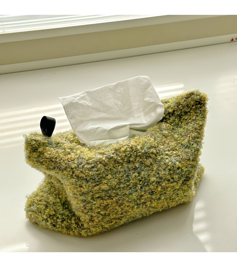 Yellow Fabric Knitted Tissue Box for Living Room Car Hanging Storage - Image 4
