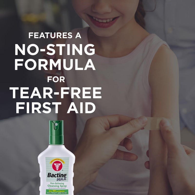 Bactine MAX First Aid Spray - Pain Relief Cleansing Spray with 4% Lidocaine - Numbing Lidocaine Kills 99.9% of Germs - Pain + Itch Relief for Minor Cuts & Scrapes, Burns & Bug Bites - 5oz - Image 5