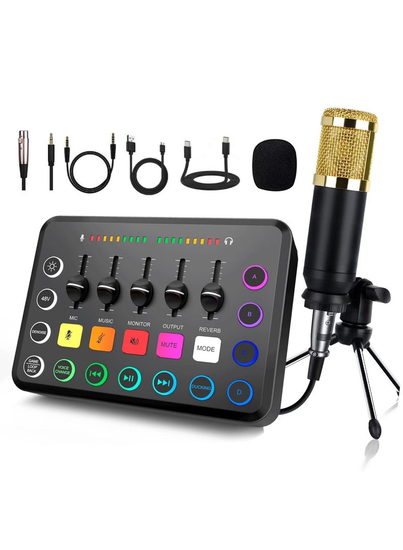 XiuWoo Podcast Equipment Bundle includes audio mixer and microphone, ideal for video production, live streaming, gaming voiceovers. Compatible with various operating systems and software  - Image 1