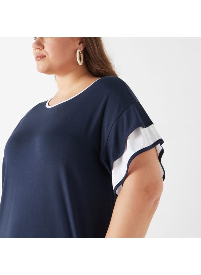 Ulla Popken Plus Size Ulla Popken Colourblock Top with Ruffle Detail  - Image 4