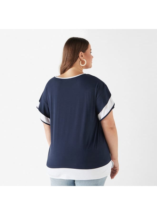 Ulla Popken Plus Size Ulla Popken Colourblock Top with Ruffle Detail  - Image 3
