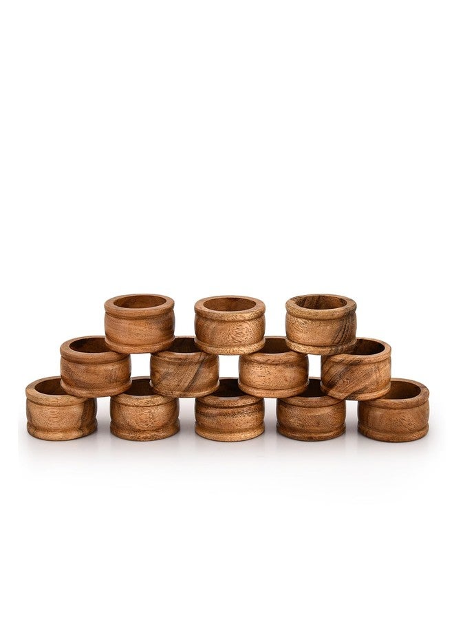 BHAVATU Napkin Rings Acacia Wood Set of 12 for Dinner Table Decoration | Napkin Ring for Home and Kitchen Décor Festive Party Gift Farmhouse for Table - Image 1