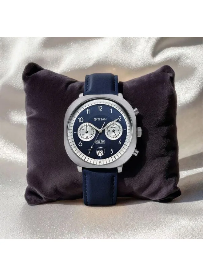 تيتان Timeless Treasures Quartz Multifunction with Date Blue Dial Blue Leather Strap Watch for Men - 10022SL01