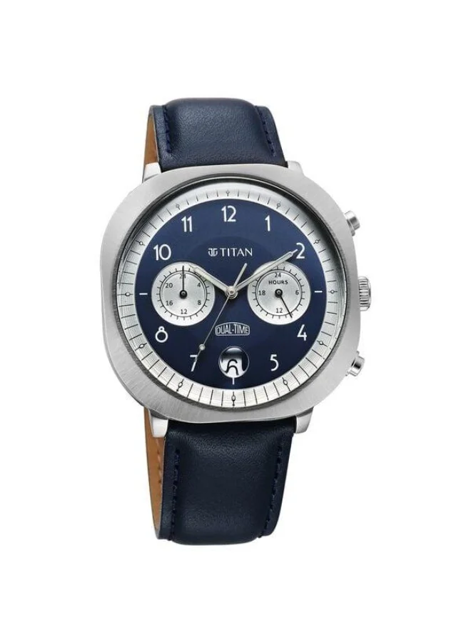 تيتان Timeless Treasures Quartz Multifunction with Date Blue Dial Blue Leather Strap Watch for Men - 10022SL01