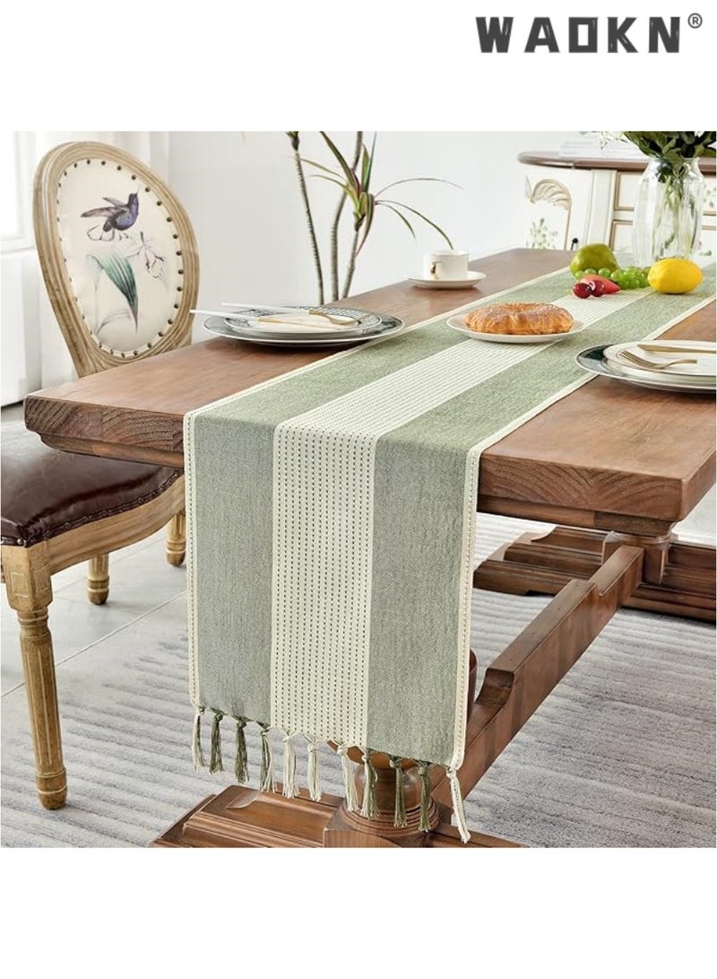 WAOKN Table Runner, 30 * 180 CM Burlap Table Runner for Modern Farmhouse Decor, Natural Cotton Woven Runner with Tassels for Wedding Party Farmhouse Dining Table Decor - Image 5