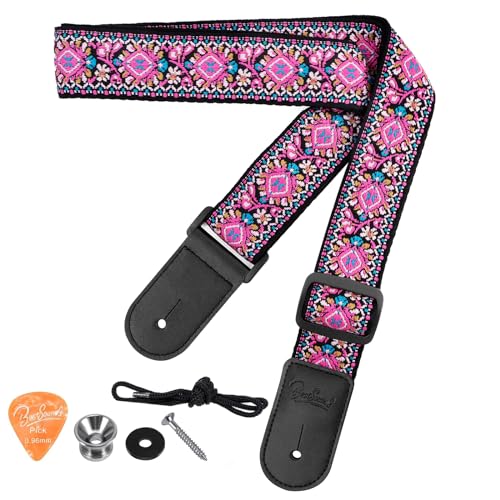 BestSounds Ukulele Strap, Jacquard Weave Adjustable Uke Mandolin Shoulder Straps for Adult & Kids, Ukulele Button Accessories (Pink) - Image 1