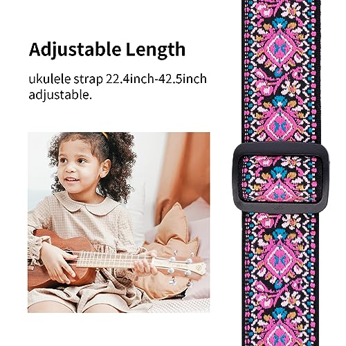 BestSounds Ukulele Strap, Jacquard Weave Adjustable Uke Mandolin Shoulder Straps for Adult & Kids, Ukulele Button Accessories (Pink) - Image 3