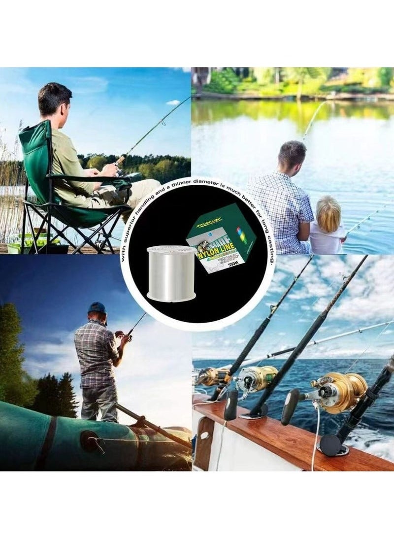 500M-Nylon String Fishing Line Cord Clear Fluorocarbon Strong Monofilament Wire Flexible Wear-resistant Super Pulling Force Cut for Hanging Decorations Beading Crafts Kite