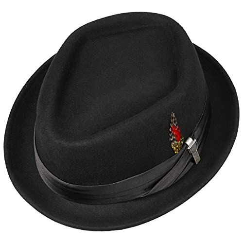 Brixton Men's Stout Short Brim Pork Pie Felt Fedora Hat, Black/Black, XL - Image 2
