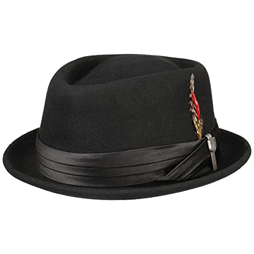 Brixton Men's Stout Short Brim Pork Pie Felt Fedora Hat, Black/Black, XL - Image 1