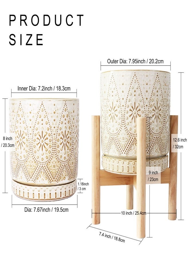 YFFSRJDJ 8 Inch Plant Pot with Stand, Ceramic Planter with Drainage Holes, Saucers and Mesh Pads for Indoor-Outdoor Plants - Image 2