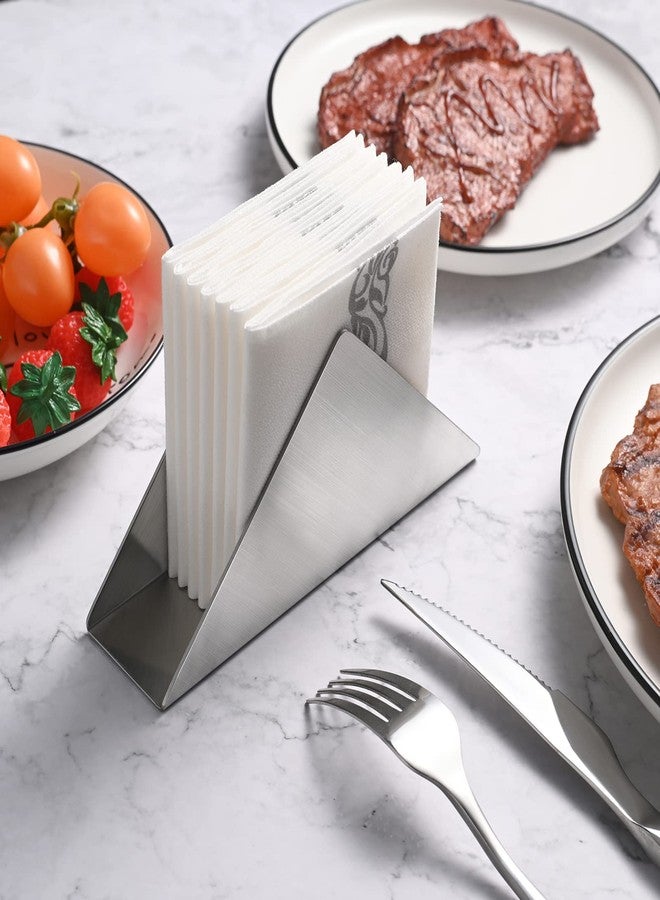 Luvtree 2 Pieces Silver Stainless Steel 304 Napkin Holder, Modern Triangle Cocktail Napkin Dispenser Organizer for Kitchen Countertops, Dinner Tables, Picnic Tables - Image 3