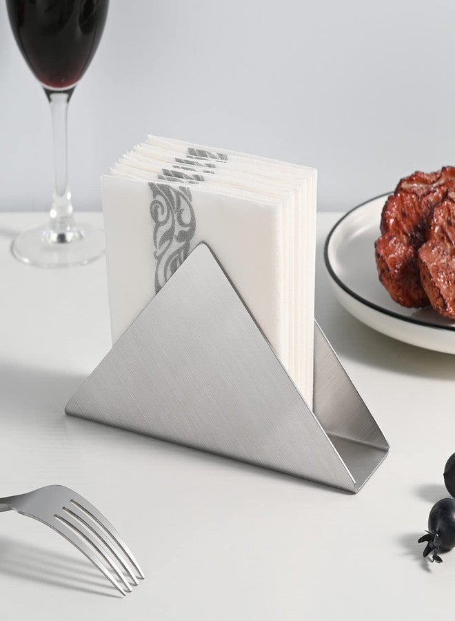 Luvtree 2 Pieces Silver Stainless Steel 304 Napkin Holder, Modern Triangle Cocktail Napkin Dispenser Organizer for Kitchen Countertops, Dinner Tables, Picnic Tables - Image 2