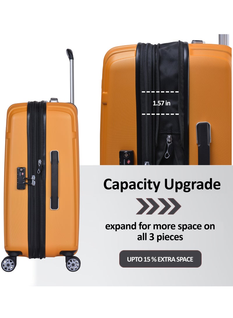 إيمينينت حقيبة سفر متينة من البولي كربونات ماكرولون خفيفة الوزن قابلة للتوسيع بعجلات هادئة وقفل  لون أصفر - Image 4