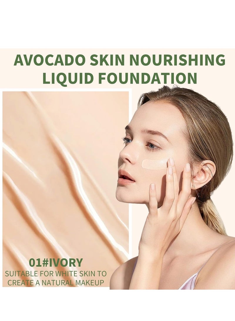 OCHEAL Lasting Finish Matte Foundation Makeup, Oil Control Concealer Primer Makeup with Avocado, Improves Uneven Skin Tone, Full Coverage, Lightweight for Mature Skin, ivory 1 PCS - Image 3