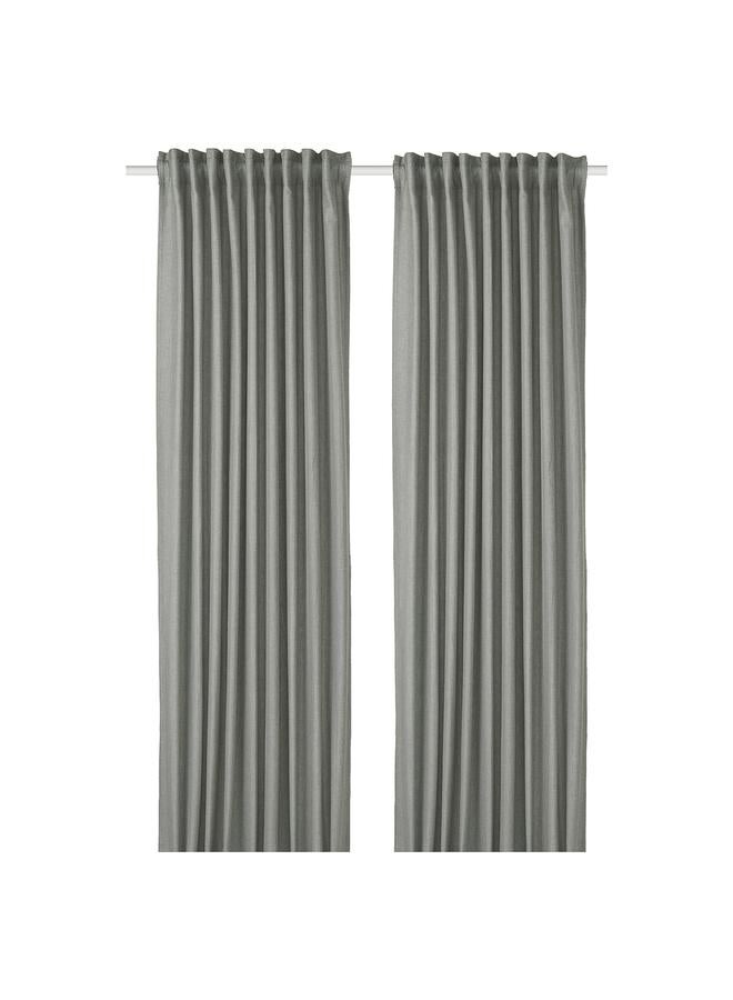 زبون ستائر تعتيم الغرفة، زوج واحد، مع شريط رأسي/أخضر غامق، 145x300 سم - Image 1