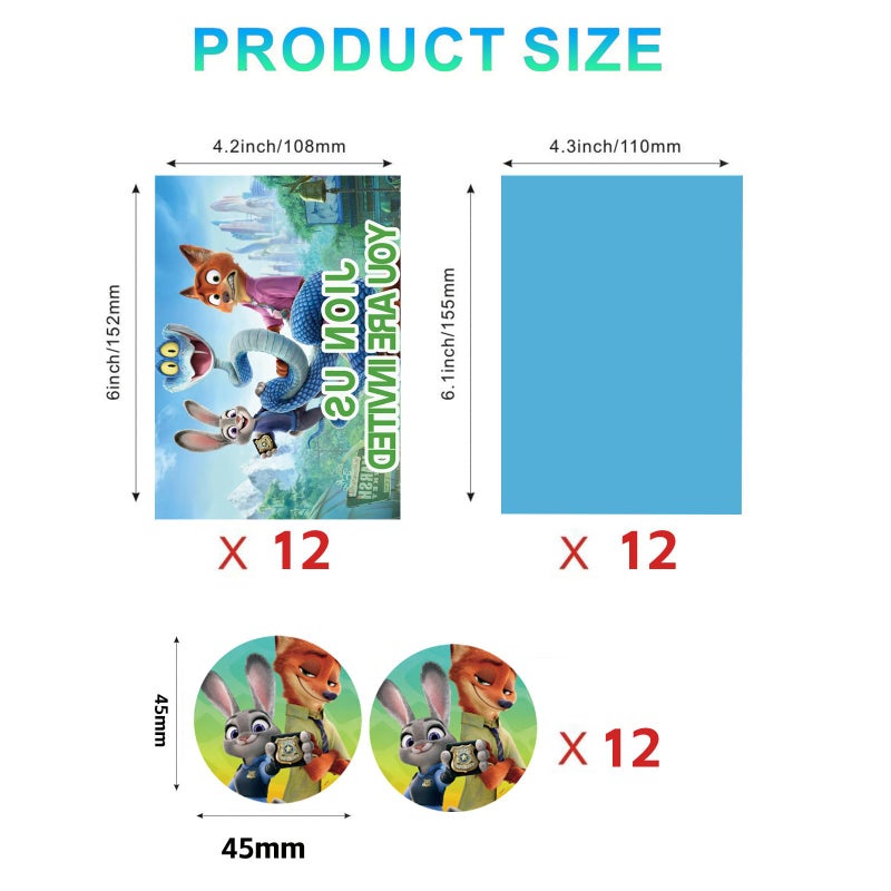 AHPAHP 12Pcs Cartoon Movie Theme Invitation Cards, Cute Animal Birthday Party Invitation Cards for for Girl Boy Birthday Party Supplies Decoration - Image 5