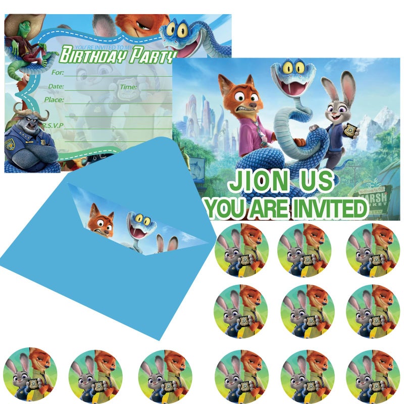 AHPAHP 12Pcs Cartoon Movie Theme Invitation Cards, Cute Animal Birthday Party Invitation Cards for for Girl Boy Birthday Party Supplies Decoration - Image 1