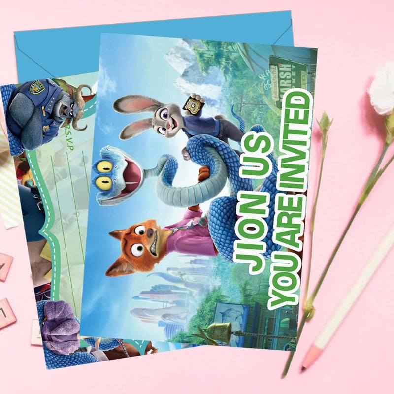 AHPAHP 12Pcs Cartoon Movie Theme Invitation Cards, Cute Animal Birthday Party Invitation Cards for for Girl Boy Birthday Party Supplies Decoration - Image 4