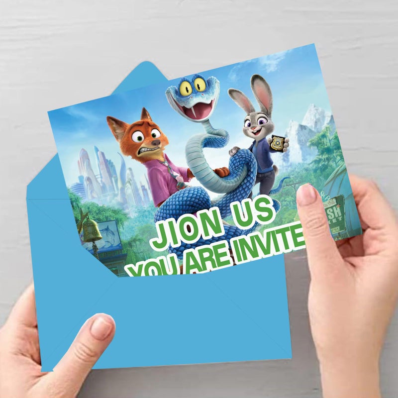 AHPAHP 12Pcs Cartoon Movie Theme Invitation Cards, Cute Animal Birthday Party Invitation Cards for for Girl Boy Birthday Party Supplies Decoration - Image 3