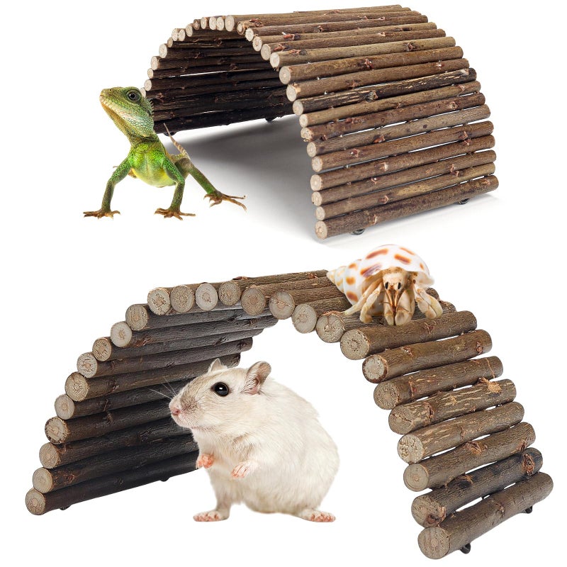 QUOZUO 2PCS Reptile Hideout Hermit Crab Bendable Bridge, Wooden Hermit Crab Hideout Climbing Toys, Reptile Tank Habitat Decor Hiding Hut for Lizards, Mice, Spiders - Image 1
