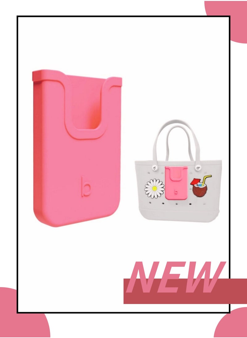 ILovhaprty Silicone Phone Holder Compatible with tote Bag, Soft Silicone Charm Insert Accessories and Attachment for Beach Bags, Generic Size Fits for iPhone and Android Phones-Coral red  - Image 1