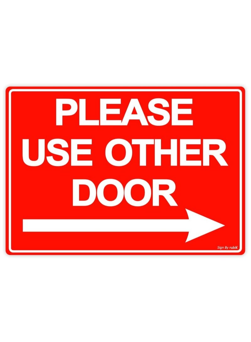 Rubik يرجى استخدام باب آخر ملصق لاصق ذاتي 21x15 سم، مقاوم للعوامل الجوية، عاكس، ملصق فينيل طويل الأمد للمتاجر والمدارس والمكاتب داخل وخارج المباني (الجانب الأيمن، أحمر/أبيض) - Image 1